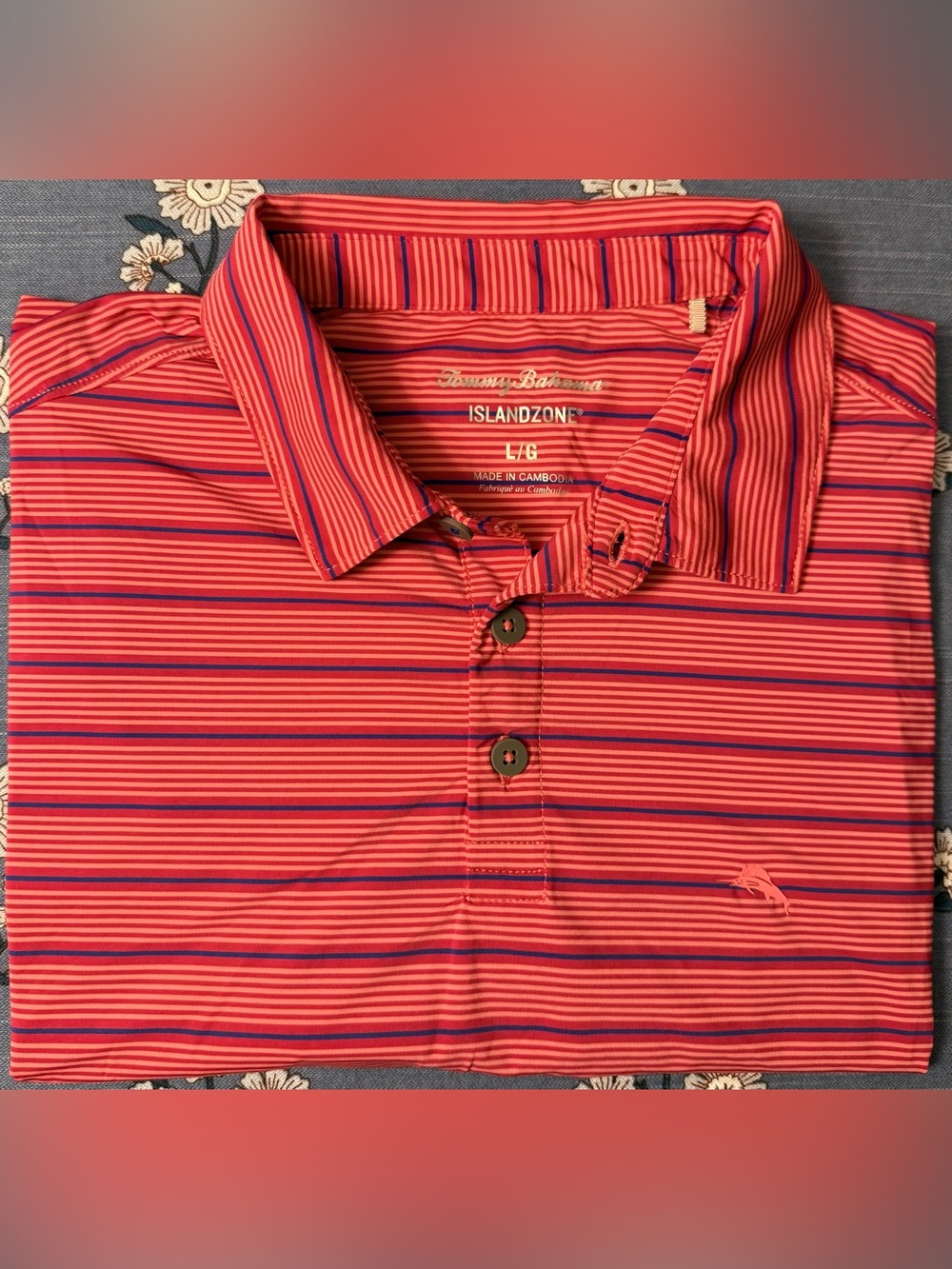 Tommy Bahama IslandZone Polo – Pink Stripe – Men’s Large – EUC